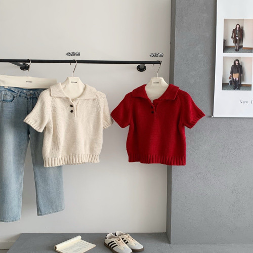 여성용 반소매 니트