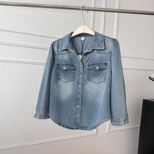 여성용 긴소매 데님 셔츠