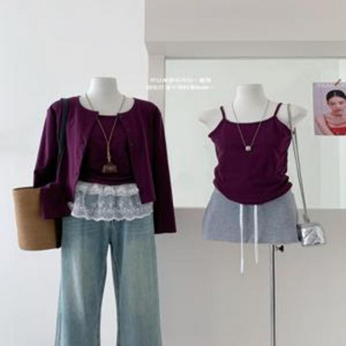 여성용 긴소매 가디건 세트